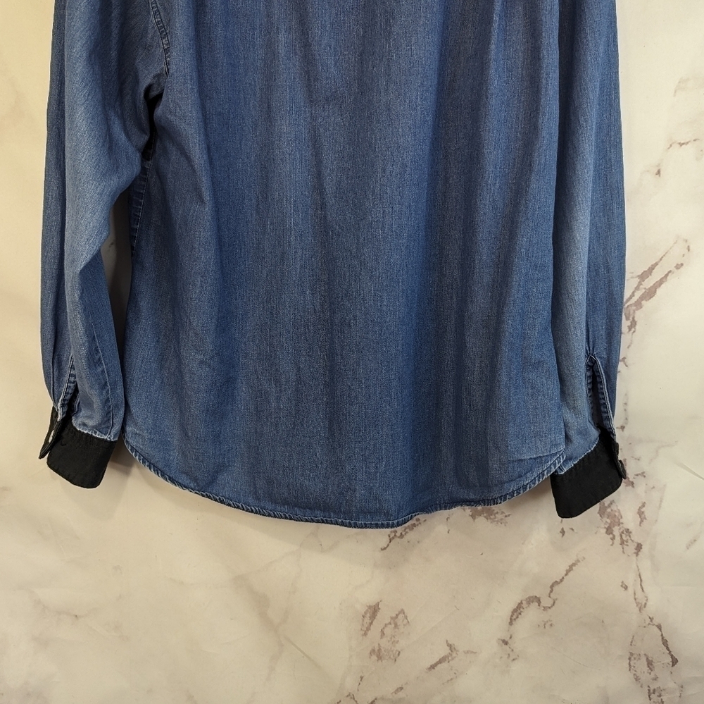 Vintage Wrangler Shirt Women XL 90s Button Embroidered Black Chambray Southwest - Picture 8 of 14